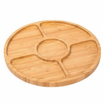 Platou rotund Pufo din lemn de bambus pentru servire cu 5 compartimente, 25 cm, maro