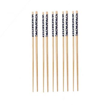 Set 5 perechi betisoare Pufo din bambus pentru sushi, 22 cm, maro/albastru