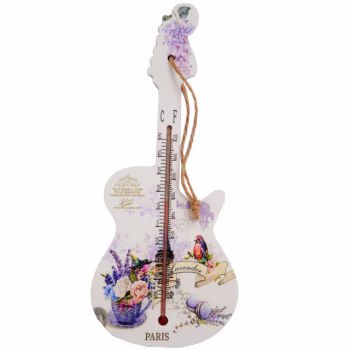 Termometru de perete in forma de chitara Pufo Spring in Paris pentru interior, 26 cm