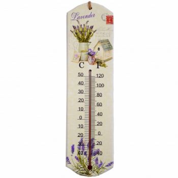 Termometru de perete Pufo Life of lavender, pentru interior, 26 x 7 cm