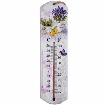 Termometru de perete Pufo Purple Flowers, pentru interior, 26 x 7 cm ieftina