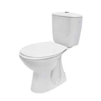 Set vas WC compact Cersanit, President, cu iesire orizontala, cu rezervor si capac, alb la reducere