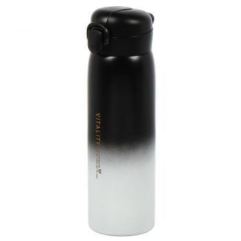 Sticla termos metalica Pufo Vitality pentru bauturi, izoterm, 500 ml, negru/alb