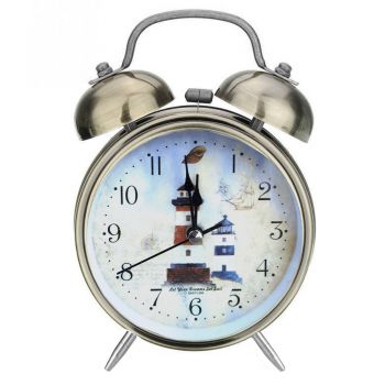 Ceas de masa desteptator Pufo Sail Spot cu buton de iluminare cadran, metalic, 16 cm, aramiu