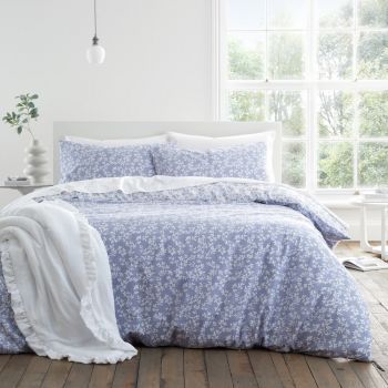 Lenjerie de pat albă/albastră din bumbac pentru pat dublu 200x200 cm Shadow Leaves – Bianca ieftina