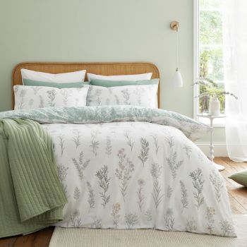 Lenjerie de pat albă/verde din bumbac pentru pat dublu 200x200 cm Wild Flowers – Bianca ieftina