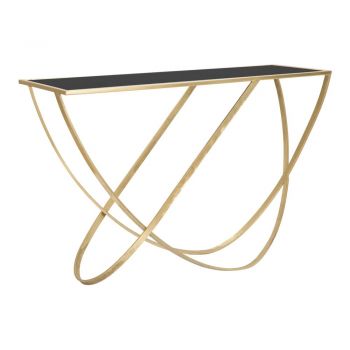 Masă consolă negru-auriu cu blat din sticlă 40x120 cm Ring – Mauro Ferretti