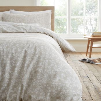 Lenjerie de pat albă/bej din bumbac pentru pat dublu 200x200 cm Shadow Leaves – Bianca ieftina