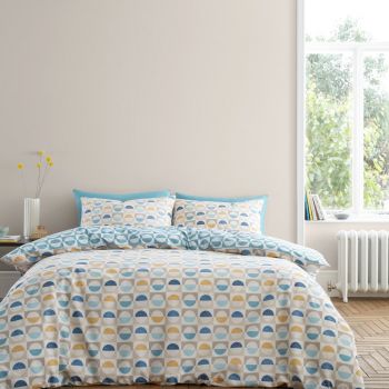 Lenjerie de pat galbenă/albastră din bumbac pentru pat de o persoană 135x200 cm Hans Retro Spot – Bianca