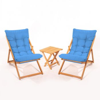 Set mobilier de grădină albastru/natural din lemn de fag pentru 2 persoane – Floriane Garden
