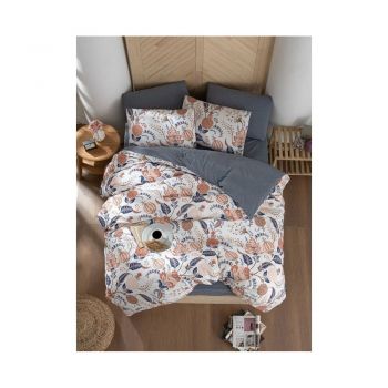 Lenjerie de pat gri/bej pentru pat dublu/extinsă cu cearceaf inclus/cu 4 piese 200x220 cm Floral – Mila Home