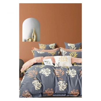 Lenjerie de pat gri pentru pat dublu/extinsă cu cearceaf inclus/cu 4 piese 200x220 cm Leaf – Mila Home