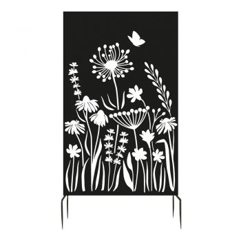 Paravan pentru balcon negru din metal 100x186 cm Flowers – Esschert Design