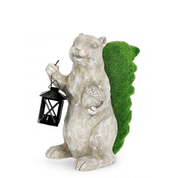 Decoratiune de gradina Garden Squirrel W-Lantern, Bizzotto, 26x18.5x35 cm, magneziu, gri/verde