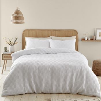 Lenjerie de pat albă pentru pat dublu 200x200 cm Waffle Checkerboard – Catherine Lansfield