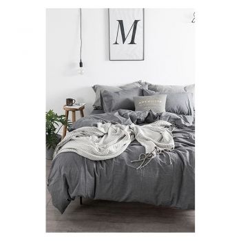Lenjerie de pat gri din bumbac pentru pat dublu/extinsă cu cearceaf inclus/cu 4 piese 200x220 cm – Mila Home