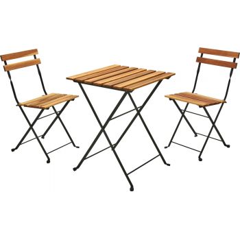 Set mobilier de gradina Bistro, 3 piese, lemn de salcam/otel, maro/negru ieftin