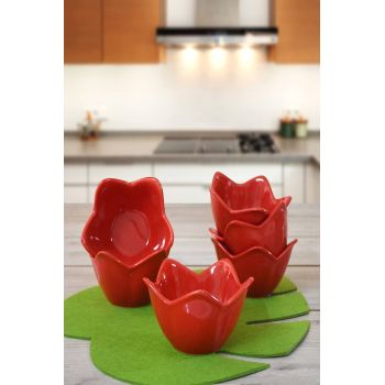 Ceramic Set Boluri (6 Pieces) Red Lily Snack Bowl 12 Cm 6 Pieces, Roșu, 7.5x7.5x7.5 cm