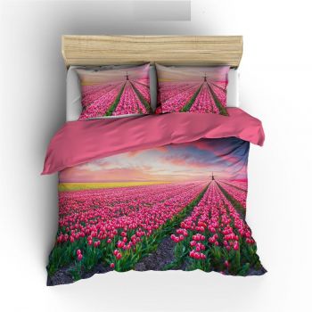 Lenjerie de pat Meltem Digital Tulip, 2 persoane, 100 % bumbac, 4 piese, multicolor
