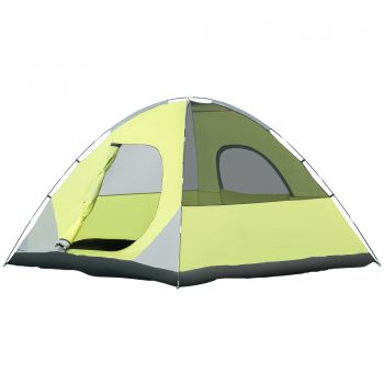 Outsunny Cort de Camping pentru 3-4 Persoane, Cort Impermeabil și Rezistent la UV, 3x3x1.8m, Galben și Gri