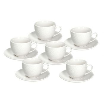 Set 6 cesti de ceai cu farfurie Golf, Tognana Porcellane, 270 ml, portelan, alb