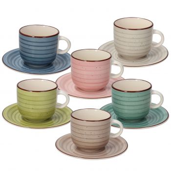 Set 6 cesti de ceai cu farfurie Louise Urban Pastel, Tognana Porcellane, 220 ml, ceramica, multicolor