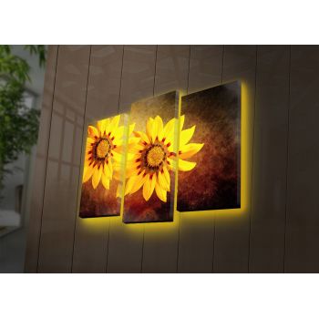 Tablou Canvas cu Led Floare Soarelui, Multicolor, 66 x 45 cm