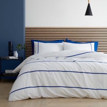 Lenjerie de pat albă/albastră din bumbac pentru pat de o persoană 135x200 cm Herringbone Trim Stripe – Content by Terence Conran