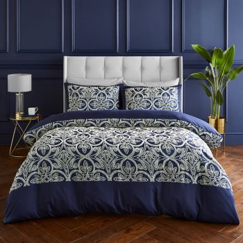 Lenjerie de pat albastru-închis pentru pat de o persoană 135x200 cm Flock Trellis – Catherine Lansfield
