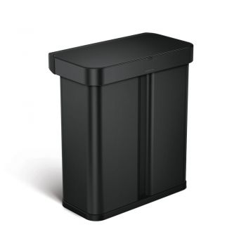 Coș de gunoi negru mat de reciclat/cu senzori de deschidere din oțel 58 l – simplehuman