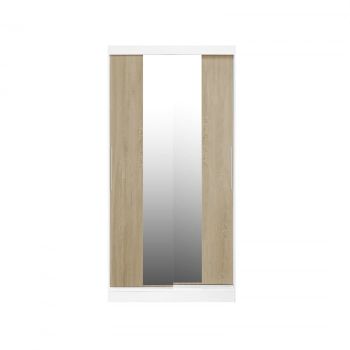 Dulap KOSS 04, cu usi glisante si oglinda, corp alb + usi sonoma, 100x60x200 cm