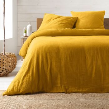 Lenjerie de pat galbenă din muselină pentru pat dublu/extinsă 220x240 cm Angelia – douceur d'intérieur