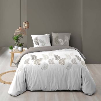 Lenjerie de pat albă/gri din bumbac pentru pat dublu 200x200 cm Goyave – douceur d'intérieur