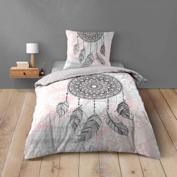 Lenjerie de pat albă/roz din bumbac pentru pat de o persoană 140x200 cm Namaste – douceur d'intérieur