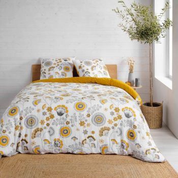 Lenjerie de pat galben ocru/albă din muselină pentru pat dublu/extinsă 260x240 cm Garance – douceur d'intérieur