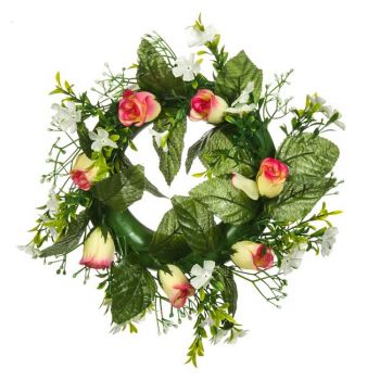 Coronita decorativa artificiala cu trandafiri colorati,plastic, 24 cm