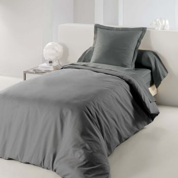 Lenjerie de pat gri antracit din bumbac pentru pat de o persoană 140x200 cm Lina – douceur d'intérieur