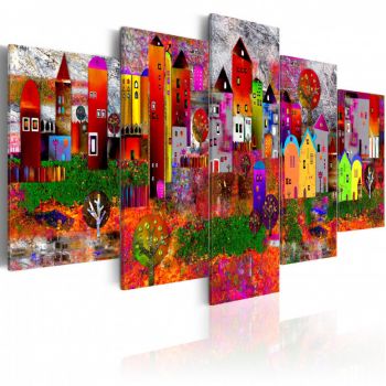 Tablou - Colourful Small Town 100x50 cm ieftin
