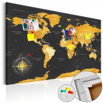 Tablou din plută - Golden World [Cork Map] 90x60 cm ieftin