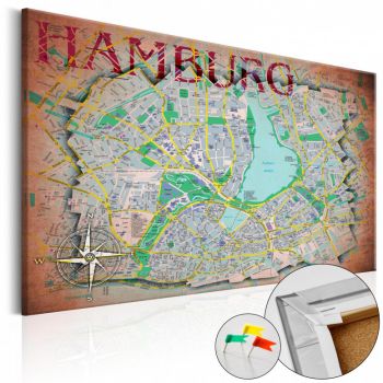 Tablou din plută - Hamburg [Cork Map] 120x80 cm