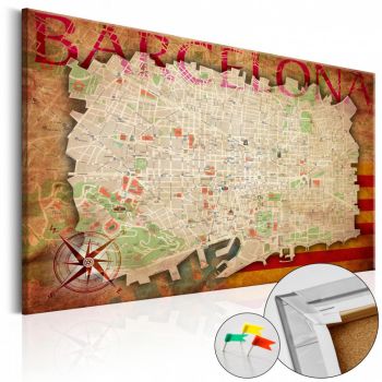 Tablou din plută - Map of Barcelona [Cork Map] 60x40 cm