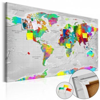 Tablou din plută - Maps: Colourful Finesse [Cork Map] 120x80 cm ieftin