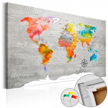 Tablou din plută - Multicolored Travels [Cork Map] 90x60 cm