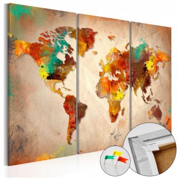 Tablou din plută - Painted World [Cork Map] 120x80 cm ieftin