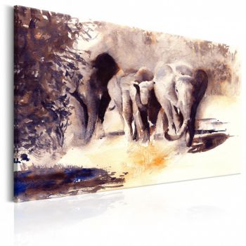 Tablou - Watercolour Elephants 120x80 cm