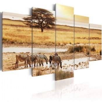 Tablou - Zebras on a savannah 100x50 cm ieftin