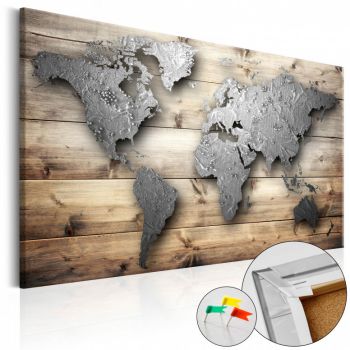 Tablou din plută - Silver World [Cork Map] 60x40 cm ieftin