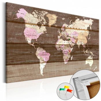 Tablou din plută - Wooden World [Cork Map] 120x80 cm