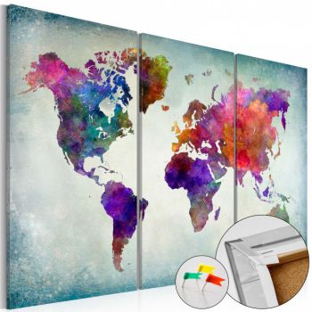 Tablou din plută - World in Colors [Cork Map] 120x80 cm