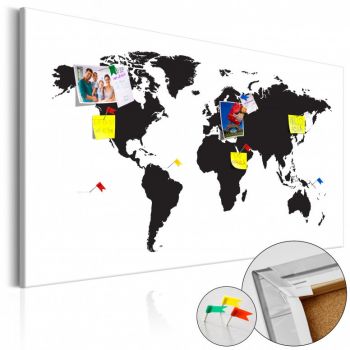 Tablou din plută - World Map: Black & White Elegance [Cork Map] 120x80 cm ieftin